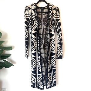 Forever 21 Long Knit Cardigan Aztec Black Boho